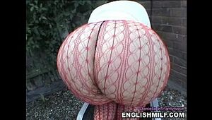 Big ass UK pawg Milf in fishnet pantyhose & thong