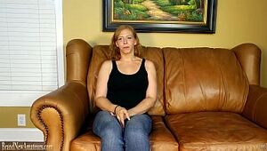 Mom on casting couch masturbating then giving a blowjob
