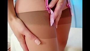 Sex in lingerie and sheer nude stockings