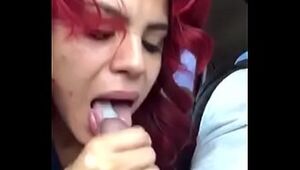 Red head Latina swallows cum