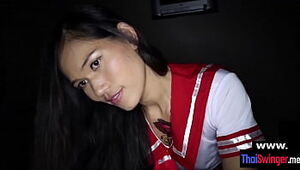 Real amateur Thai wifey in uniform gets crempied